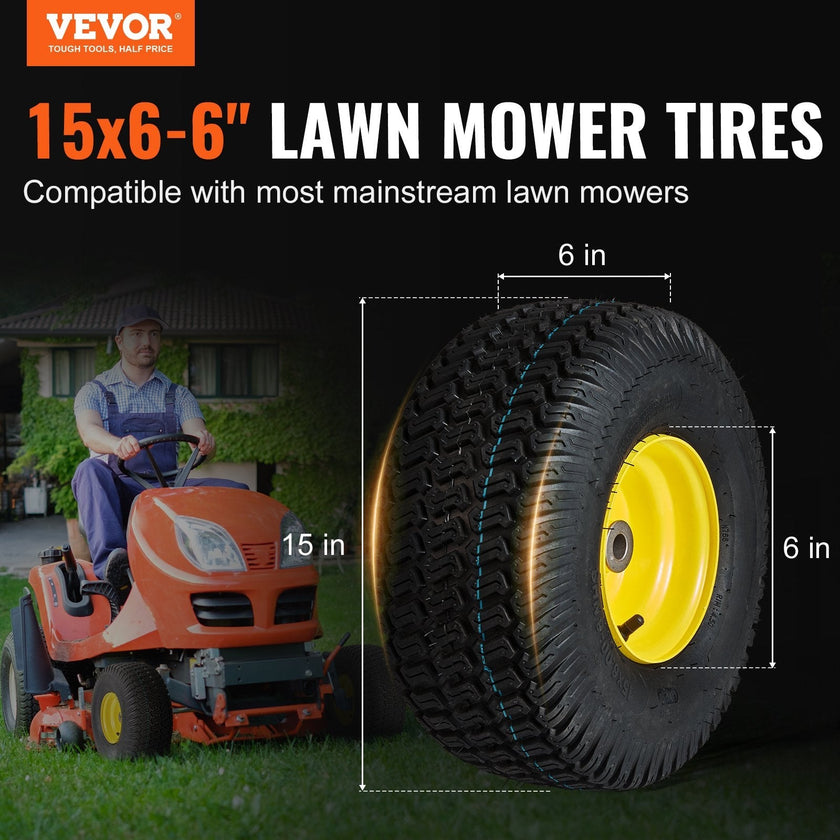 VEVOR Lawn Mower Tires with Rim, 15x6-6