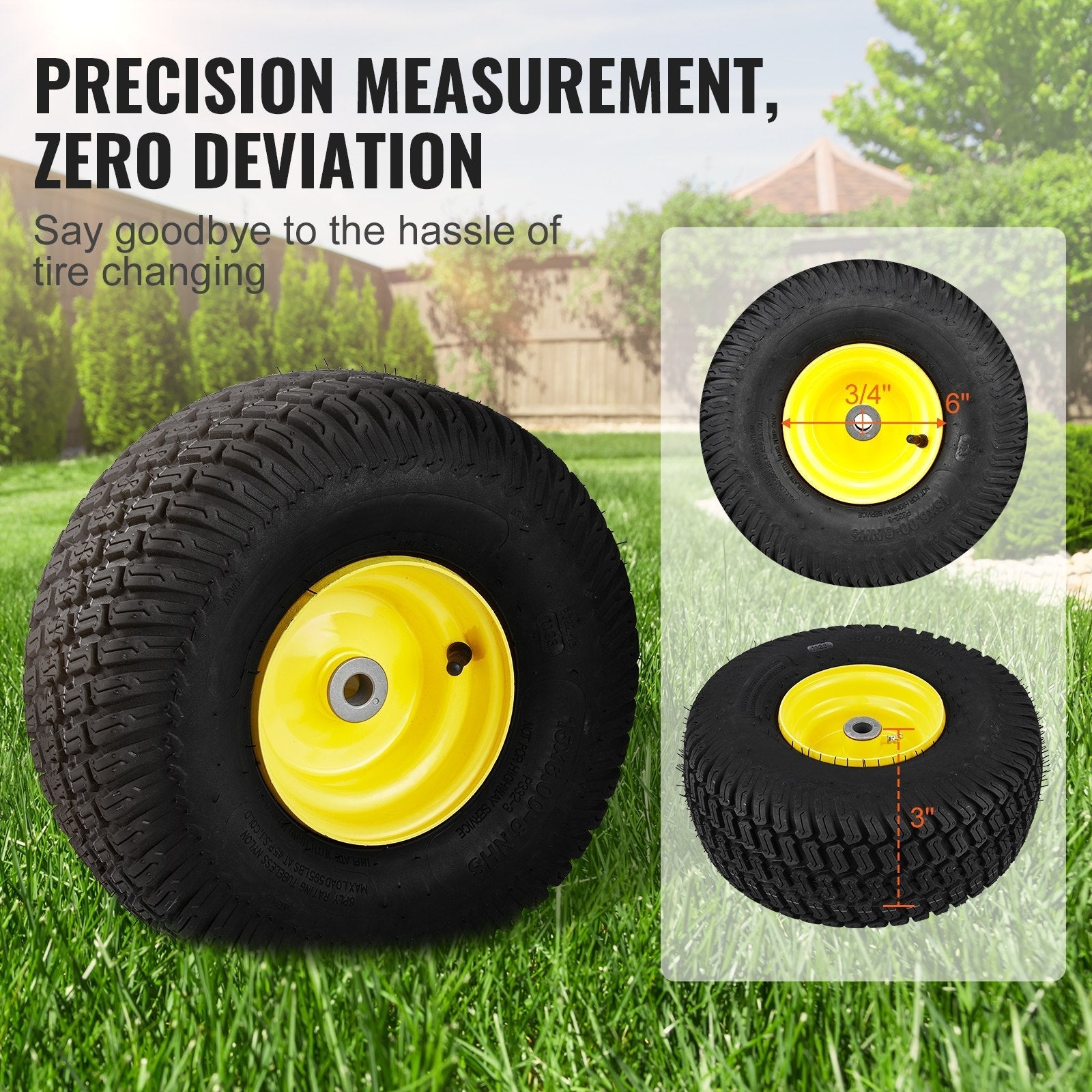 VEVOR Lawn Mower Tires with Rim, 15x6-6