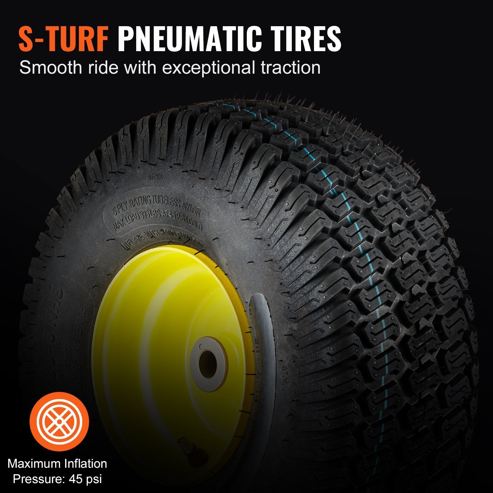 VEVOR Lawn Mower Tires with Rim, 15x6-6