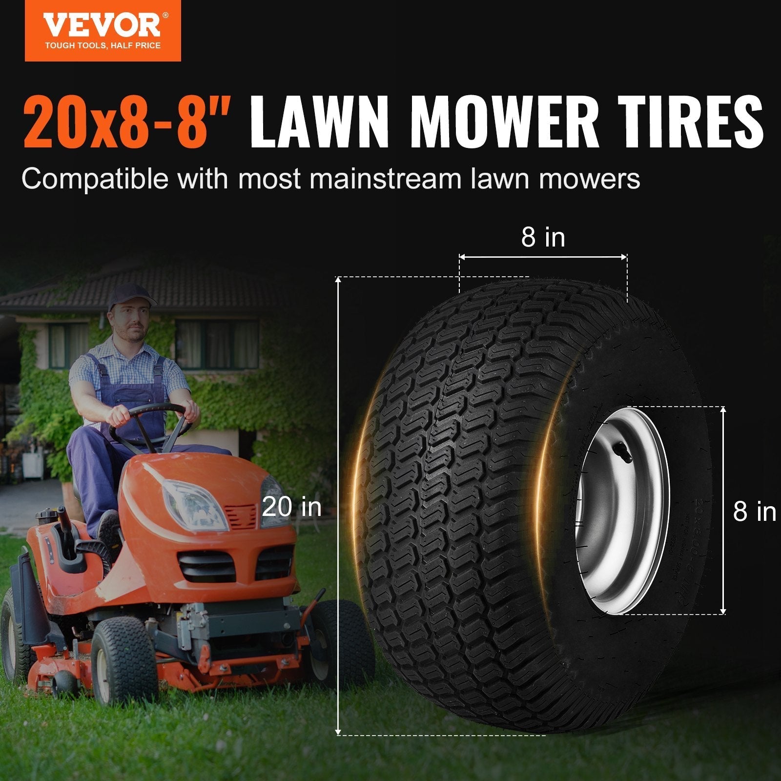 VEVOR Lawn Mower Tires with Rim, 20x8-8