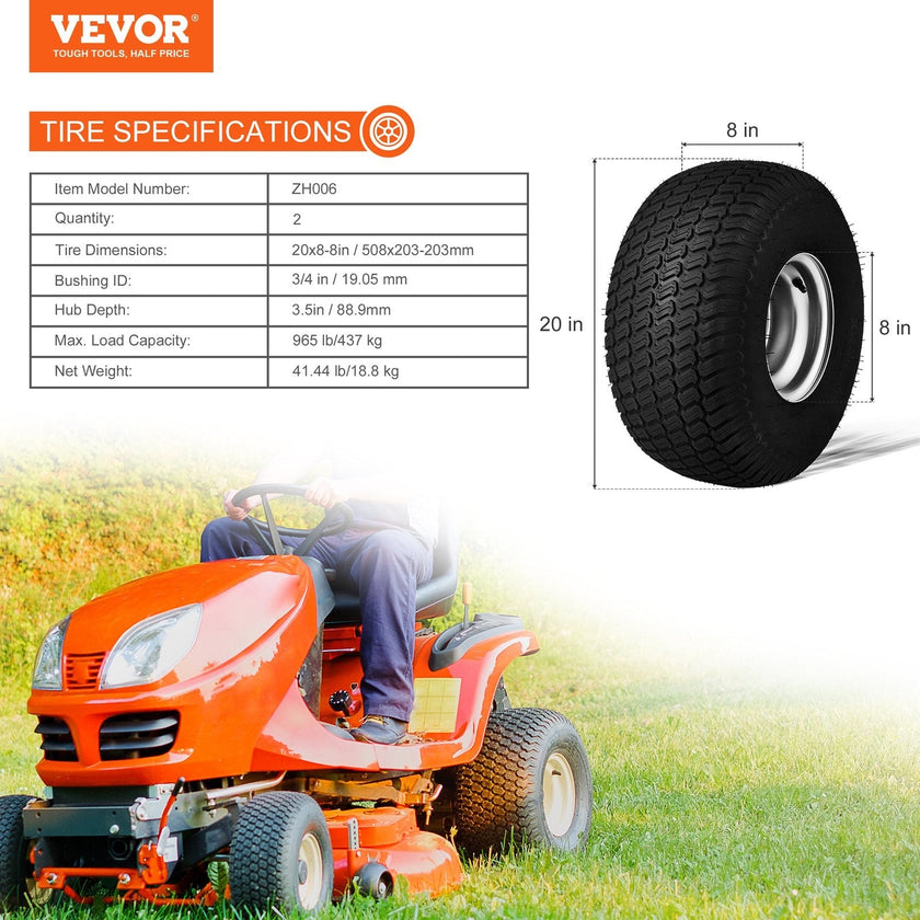 VEVOR Lawn Mower Tires with Rim, 20x8-8