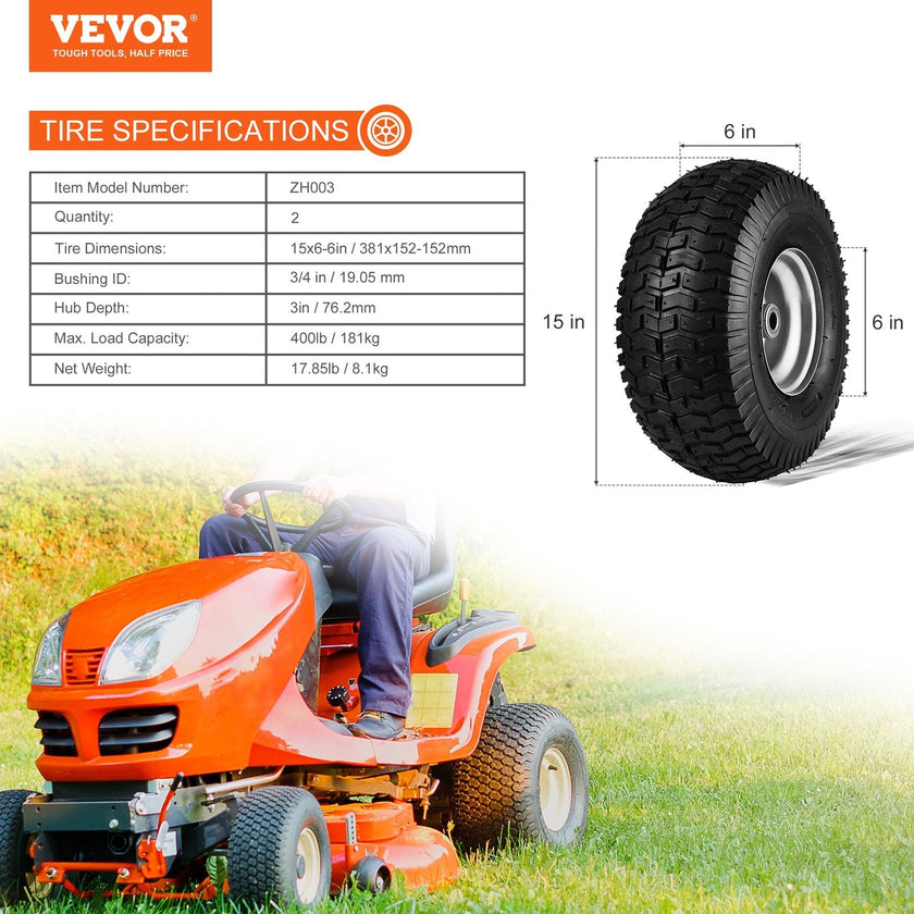 VEVOR Lawn Mower Tires, 15x6-6