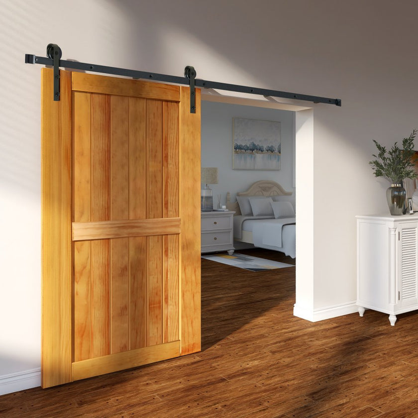 VEVOR 8FT Sliding Barn Door Hardware Kit, 330LBS Loading Heavy Duty Barn Door Track Kit for Single Door, Fit 3.7-4.3FT Wide and 1.3