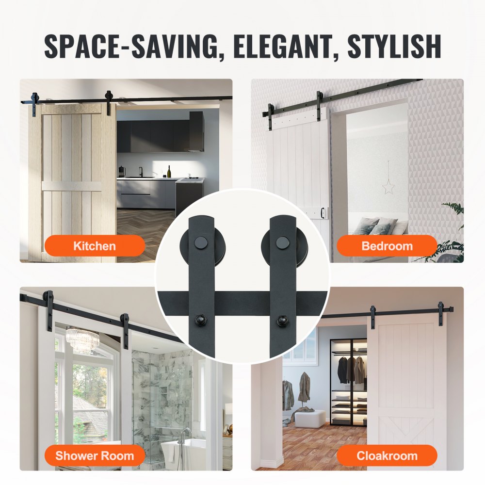VEVOR 8FT Sliding Barn Door Hardware Kit, 330LBS Loading Heavy Duty Barn Door Track Kit for Single Door, Fit 3.7-4.3FT Wide and 1.3