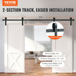 VEVOR 8FT Sliding Barn Door Hardware Kit, 330LBS Heavy Duty Barn Door Track Kit for Double Doors, Fit 3.7-4.3FT Total Wide and 1.3