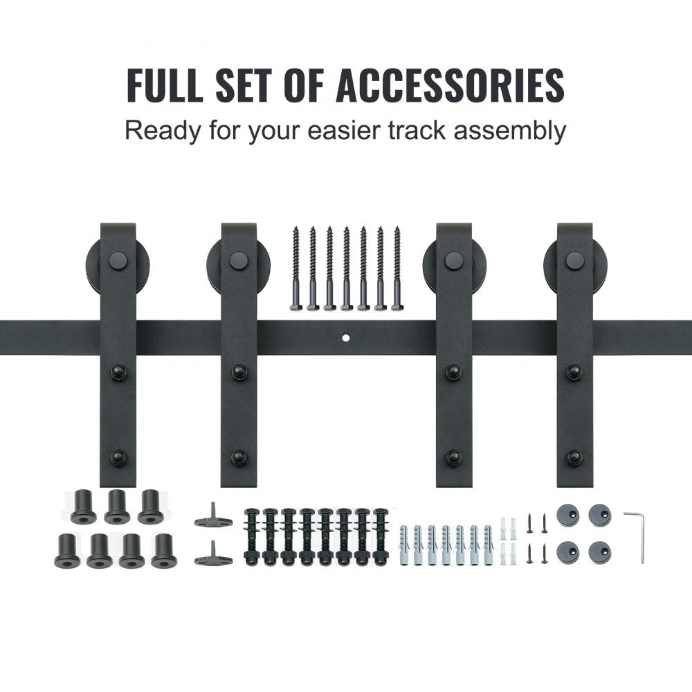 VEVOR 8FT Sliding Barn Door Hardware Kit, 330LBS Heavy Duty Barn Door Track Kit for Double Doors, Fit 3.7-4.3FT Total Wide and 1.3