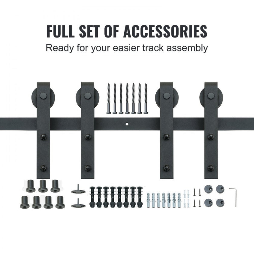 VEVOR 8FT Sliding Barn Door Hardware Kit, 330LBS Heavy Duty Barn Door Track Kit for Double Doors, Fit 3.7-4.3FT Total Wide and 1.3