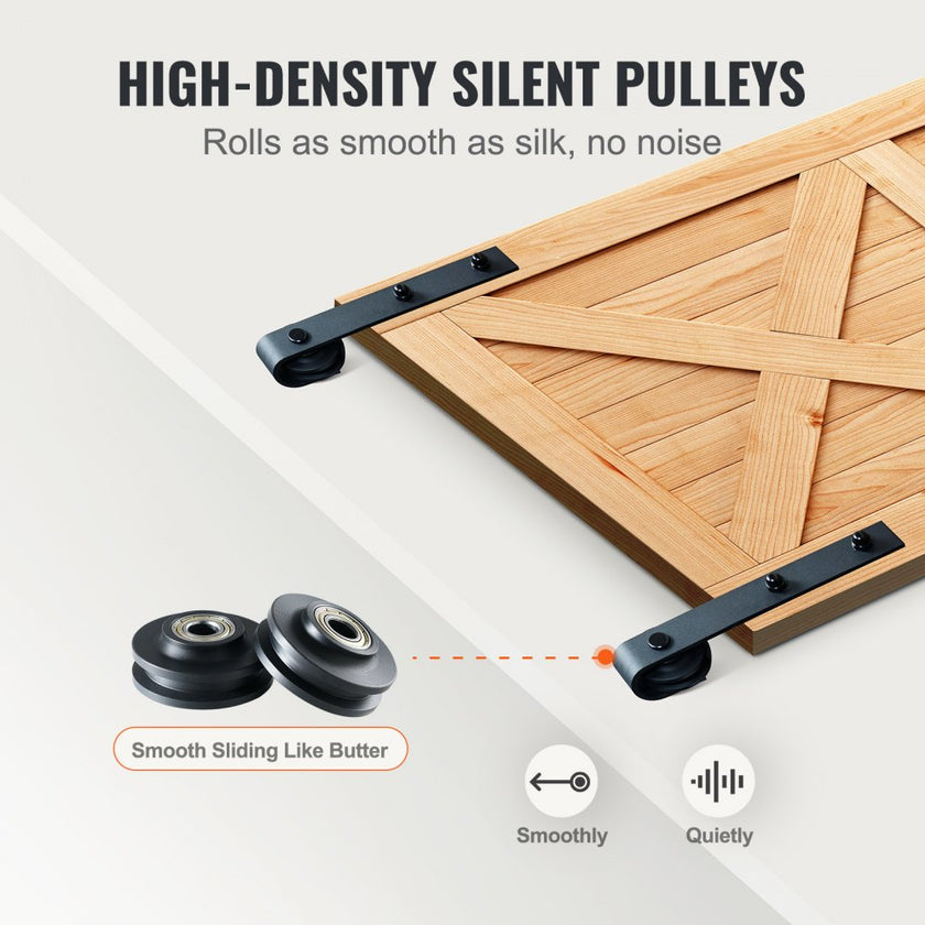 VEVOR 8FT Sliding Barn Door Hardware Kit, 330LBS Heavy Duty Barn Door Track Kit for Double Doors, Fit 3.7-4.3FT Total Wide and 1.3