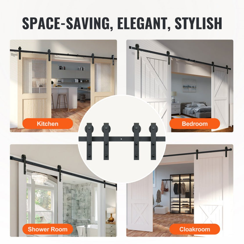 VEVOR 8FT Sliding Barn Door Hardware Kit, 330LBS Heavy Duty Barn Door Track Kit for Double Doors, Fit 3.7-4.3FT Total Wide and 1.3
