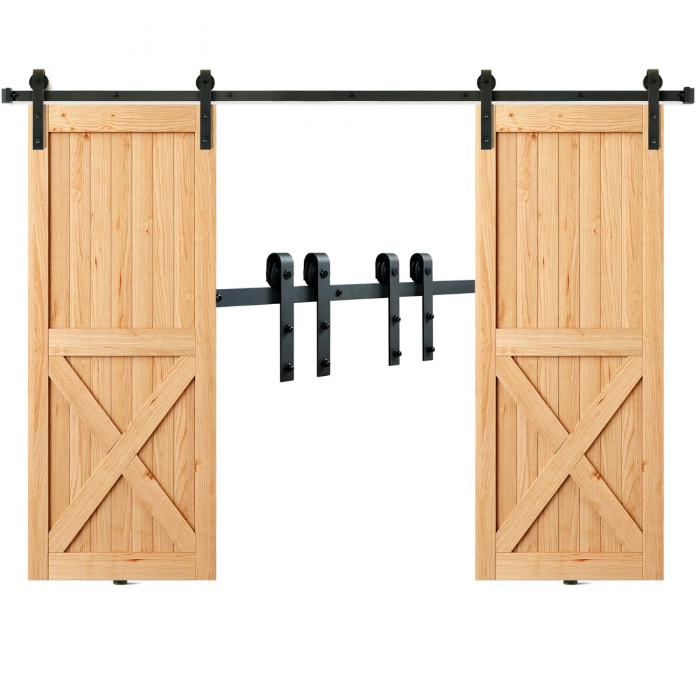 VEVOR 8FT Sliding Barn Door Hardware Kit, 330LBS Heavy Duty Barn Door Track Kit for Double Doors, Fit 3.7-4.3FT Total Wide and 1.3
