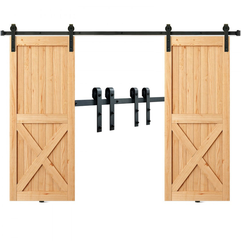 VEVOR 8FT Sliding Barn Door Hardware Kit, 330LBS Heavy Duty Barn Door Track Kit for Double Doors, Fit 3.7-4.3FT Total Wide and 1.3