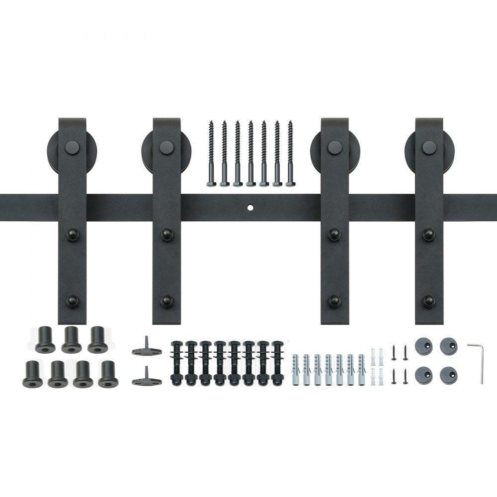 VEVOR 8FT Sliding Barn Door Hardware Kit, 330LBS Heavy Duty Barn Door Track Kit for Double Doors, Fit 3.7-4.3FT Total Wide and 1.3