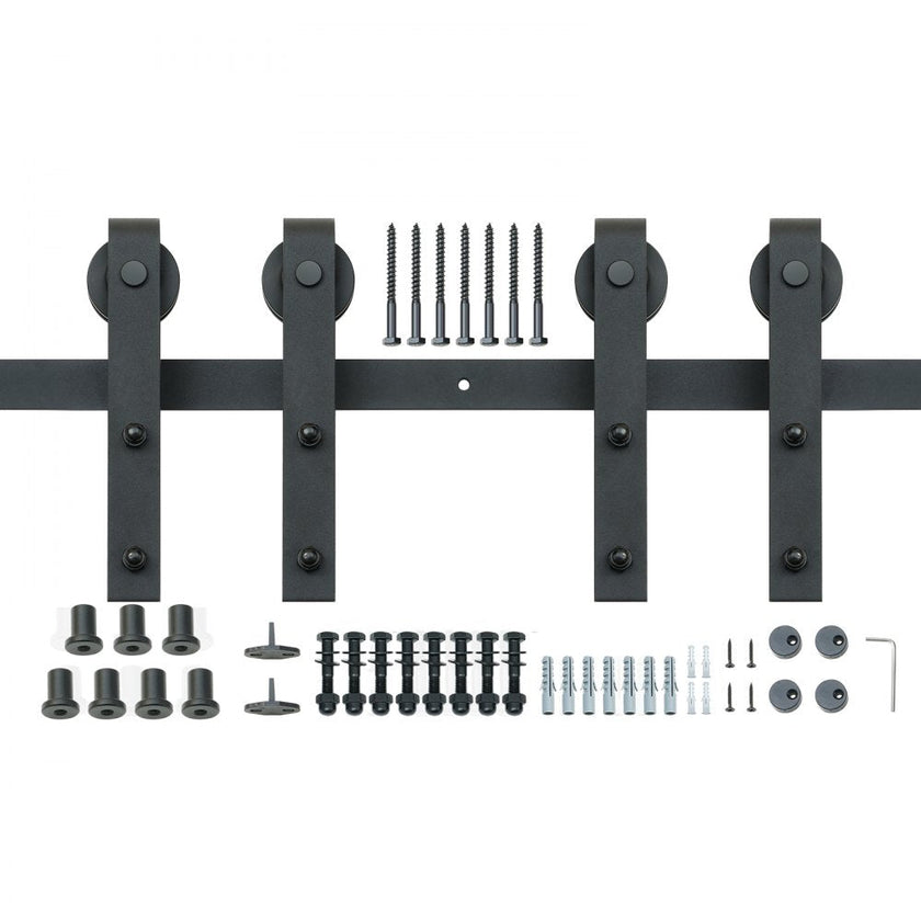 VEVOR 8FT Sliding Barn Door Hardware Kit, 330LBS Heavy Duty Barn Door Track Kit for Double Doors, Fit 3.7-4.3FT Total Wide and 1.3