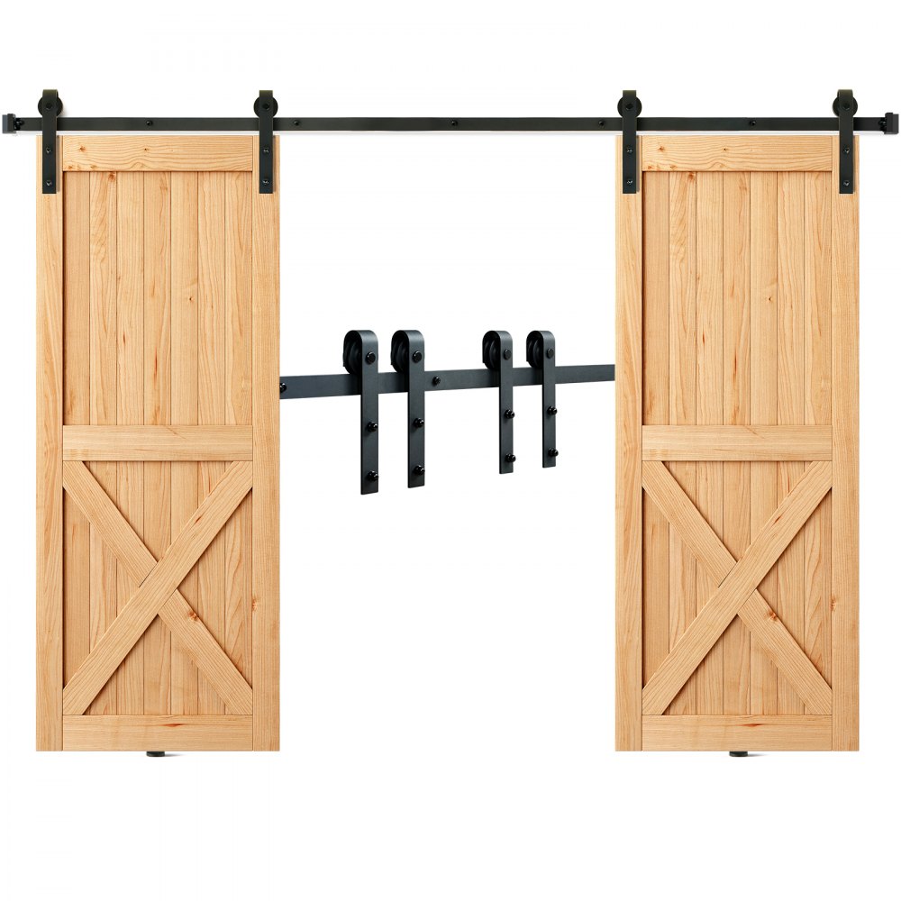 VEVOR 8FT Sliding Barn Door Hardware Kit, 330LBS Heavy Duty Barn Door Track Kit for Double Doors, Fit 3.7-4.3FT Total Wide and 1.3