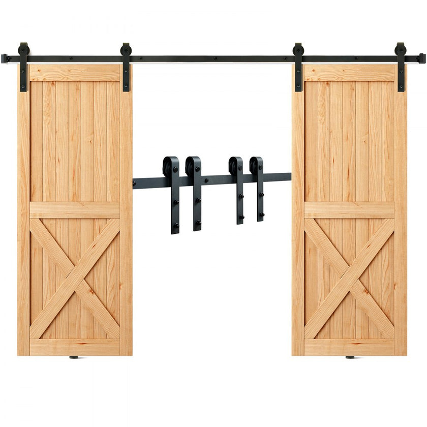 VEVOR 8FT Sliding Barn Door Hardware Kit, 330LBS Heavy Duty Barn Door Track Kit for Double Doors, Fit 3.7-4.3FT Total Wide and 1.3