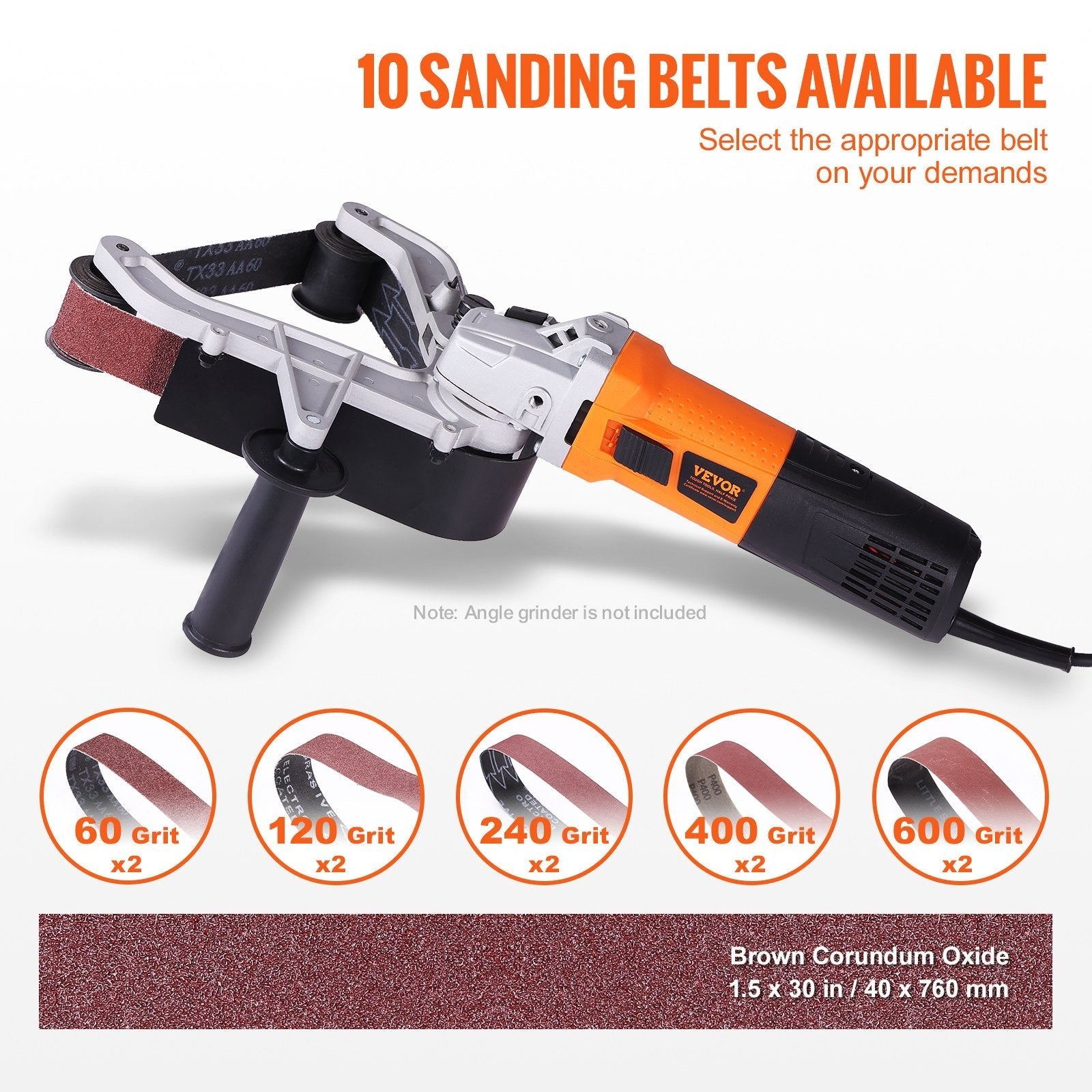 VEVOR Belt Sander Adapter for Angle Grinder, Pipe or Tube Sanding Attachment with 5/8-11