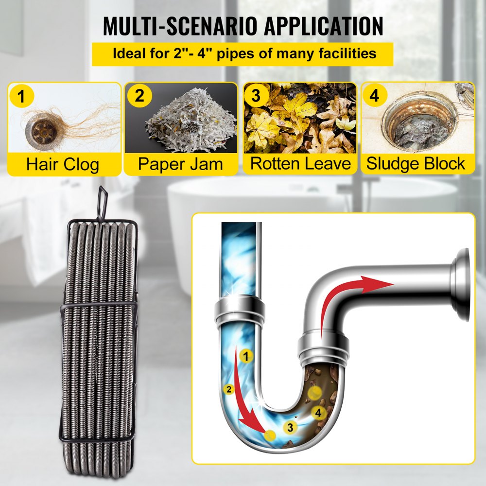 VEVOR Drain Cleaning Cable 100 Feet x 1/2 Inch Solid Core Cable Sewer Cable Drain Auger Cable Cleaner Snake Clog Pipe Drain Cleaning Cable Sewer Drain Auger Snake Pipe