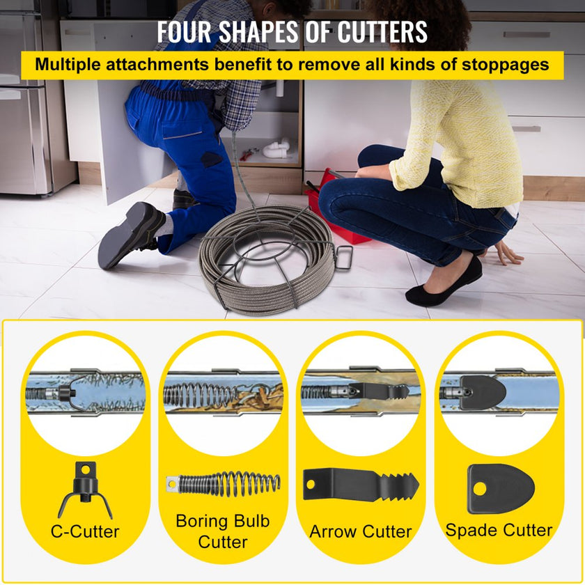 VEVOR Drain Cleaning Cable 100 Feet x 1/2 Inch Solid Core Cable Sewer Cable Drain Auger Cable Cleaner Snake Clog Pipe Drain Cleaning Cable Sewer Drain Auger Snake Pipe