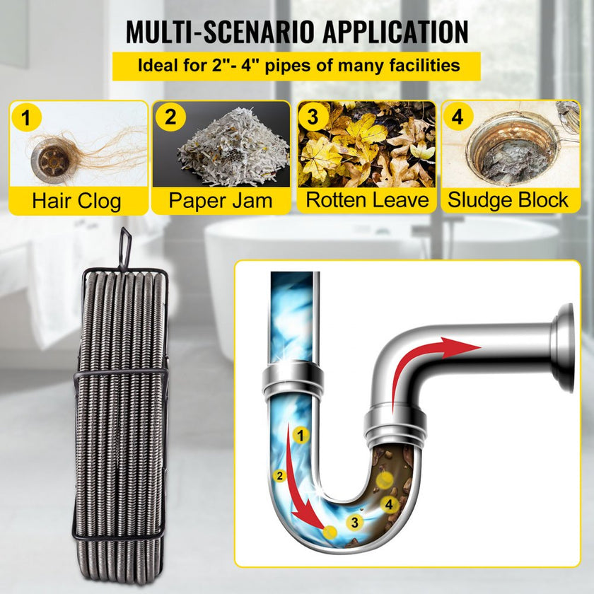 VEVOR Drain Cleaning Cable 100 Feet x 3/8 Inch Solid Core Cable Sewer Cable Drain Auger Cable Cleaner Snake Clog Pipe Drain Cleaning Cable Sewer Drain Auger Snake Pipe