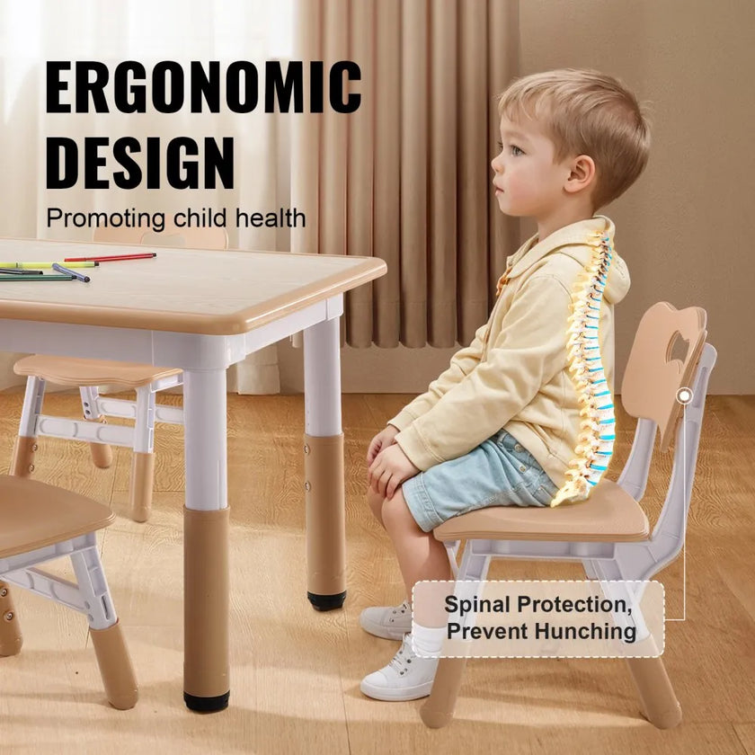 VEVOR Kids Table and 4 Chairs Set, Height Adjustable Toddler Table and Chair Set, Graffiti Desktop, Children Multi-Activity Table for Art, Craft, Reading, Learning