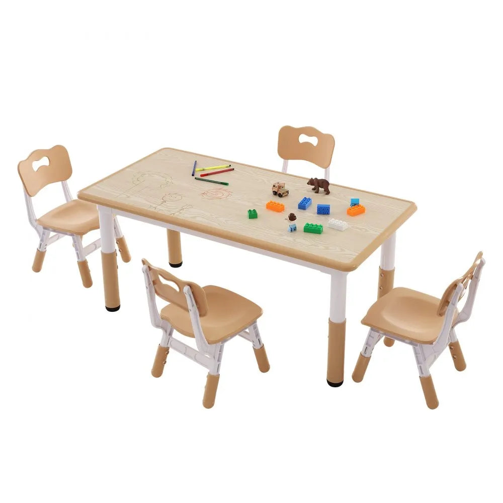 VEVOR Kids Table and 4 Chairs Set, Height Adjustable Toddler Table and Chair Set, Graffiti Desktop, Children Multi-Activity Table for Art, Craft, Reading, Learning
