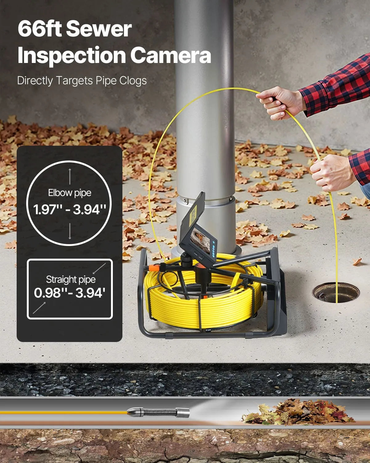 VEVOR Sewer Camera, 65.6FT 4.3\