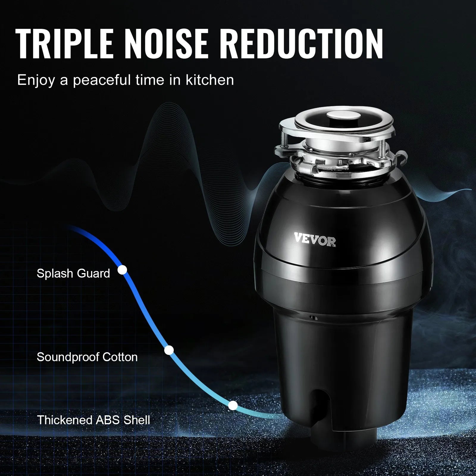 VEVOR Garbage Disposal 1.25 HP Continuous Food Waste Disposer 3360RPM EZ Connect