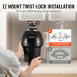VEVOR Garbage Disposal 1.25 HP Continuous Food Waste Disposer 3360RPM EZ Connect