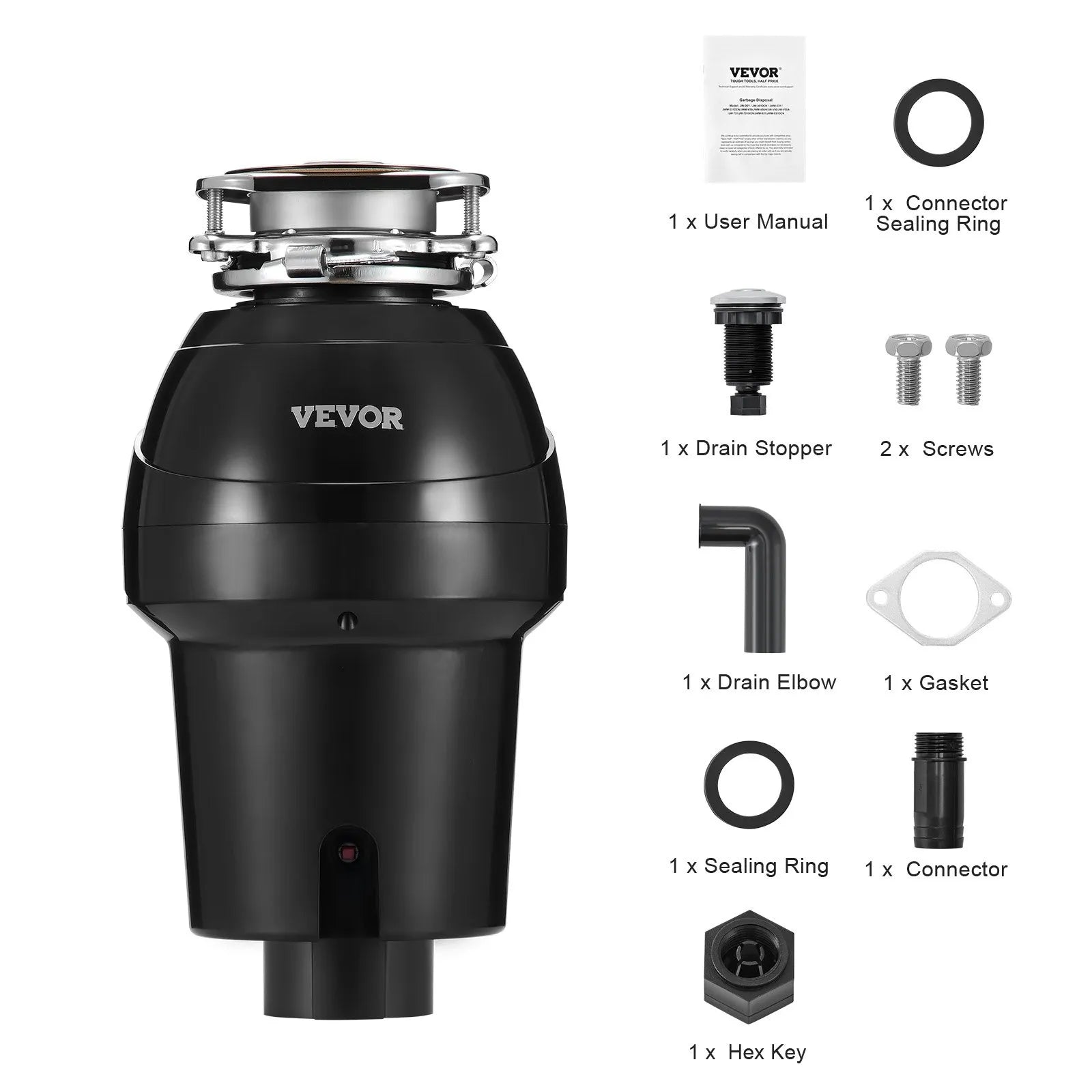 VEVOR Garbage Disposal 1.25 HP Continuous Food Waste Disposer 3360RPM EZ Connect