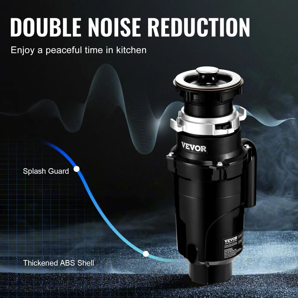 VEVOR Garbage Disposal 1/2 HP Continuous Food Waste Disposer 3450 RPM EZ Connect