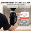 VEVOR Garbage Disposal 1/2 HP Continuous Food Waste Disposer 3450 RPM EZ Connect