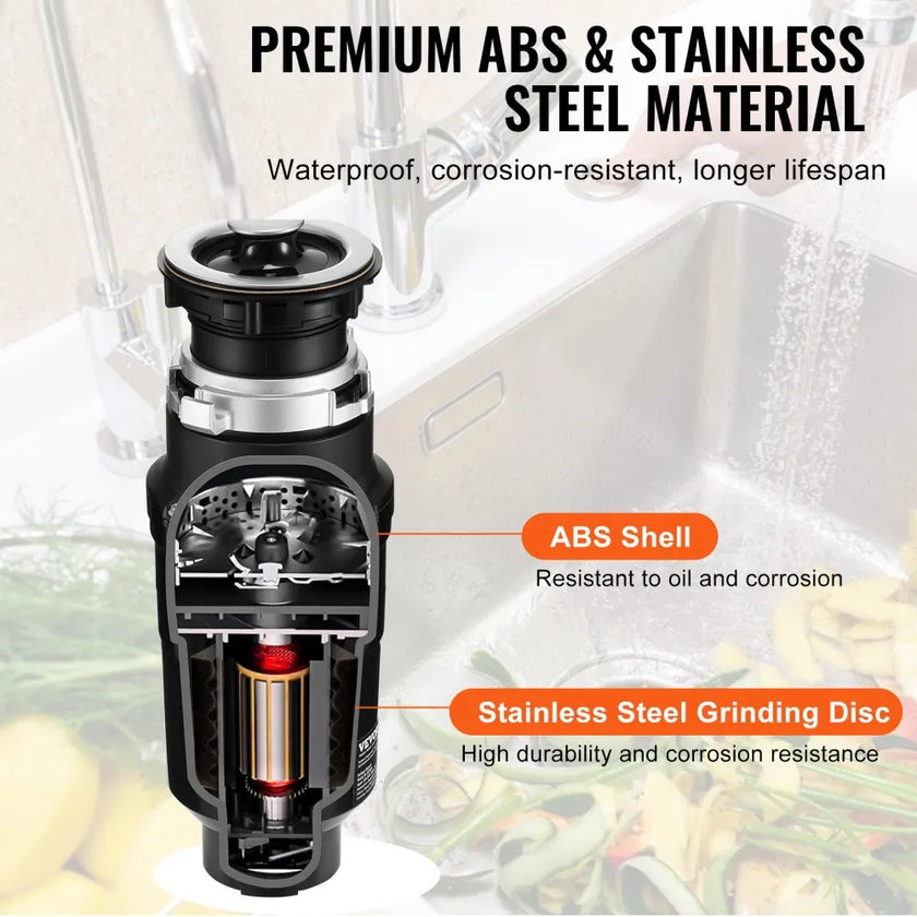 VEVOR Garbage Disposal 1/2 HP Continuous Food Waste Disposer 3450 RPM EZ Connect