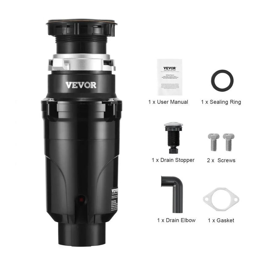 VEVOR Garbage Disposal 1/2 HP Continuous Food Waste Disposer 3450 RPM EZ Connect