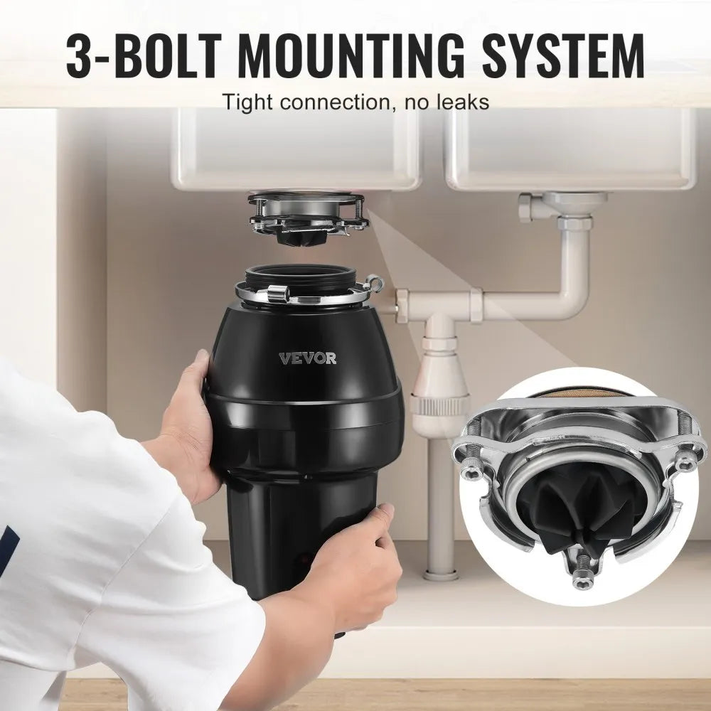 VEVOR Garbage Disposal 1/2 HP Continuous Food Waste Disposer 3450 RPM 3-Bolt