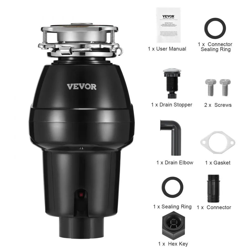 VEVOR Garbage Disposal 1/2 HP Continuous Food Waste Disposer 3450 RPM 3-Bolt