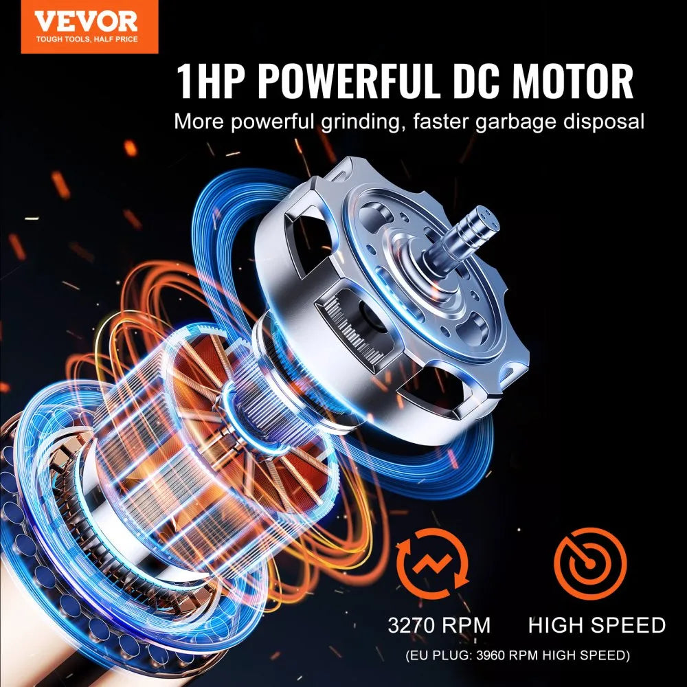 VEVOR Garbage Disposal 1 HP Continuous Food Waste Disposer 3270 RPM EZ Connect