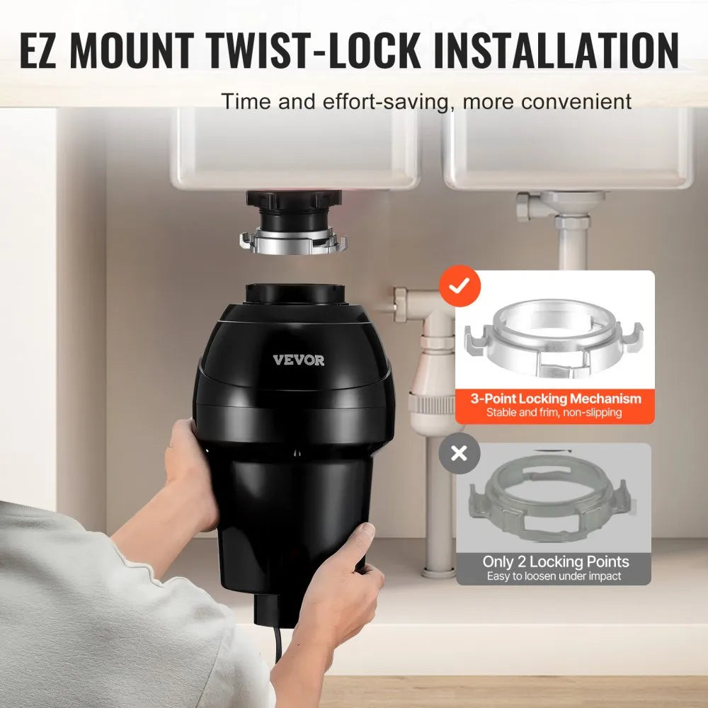VEVOR Garbage Disposal 1 HP Continuous Food Waste Disposer 3270 RPM EZ Connect