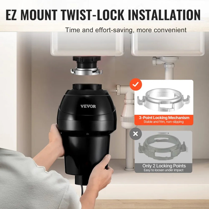 VEVOR Garbage Disposal 1 HP Continuous Food Waste Disposer 3270 RPM EZ Connect