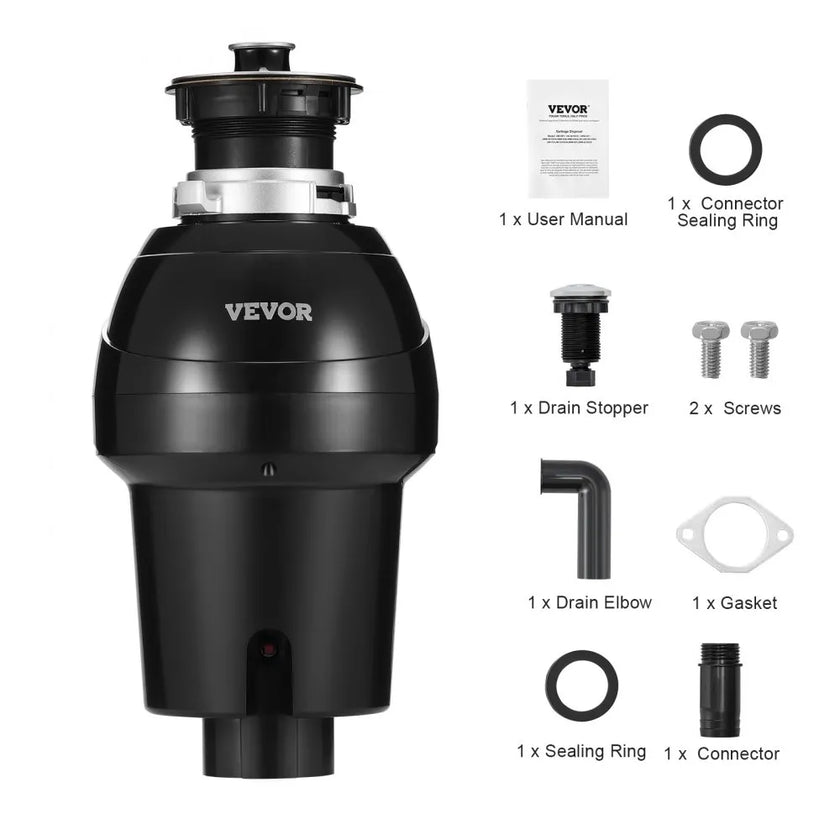 VEVOR Garbage Disposal 1 HP Continuous Food Waste Disposer 3270 RPM EZ Connect