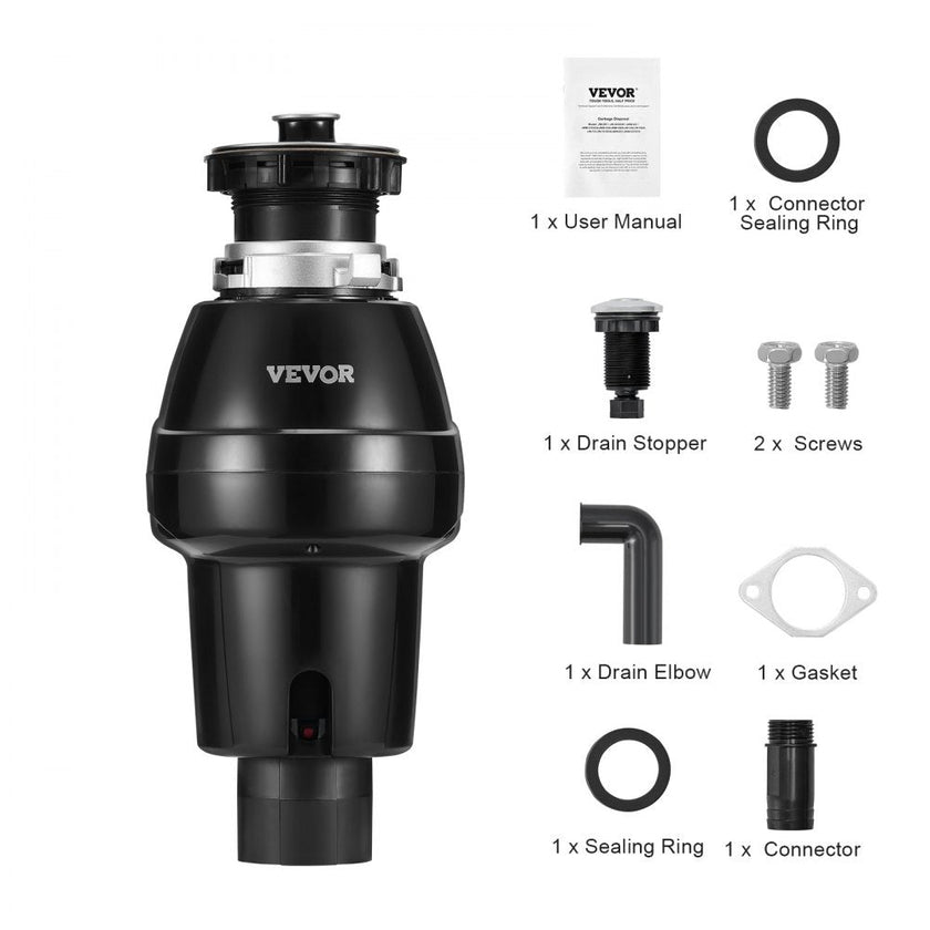VEVOR Garbage Disposal 3/4 HP Continuous Food Waste Disposer 3250 RPM EZ Connect