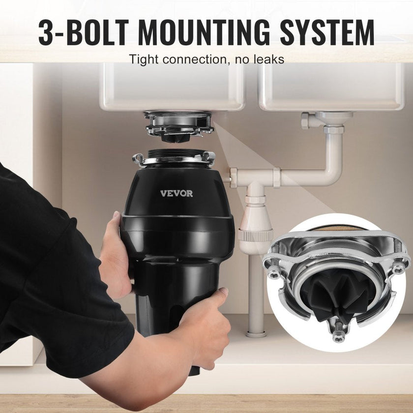 VEVOR Garbage Disposal 3/4 HP Continuous Food Waste Disposer 3260 RPM 3-Bolt