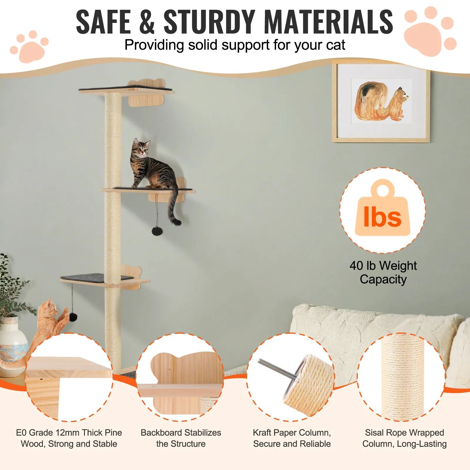 VEVOR Wall Mounted Cat Shelves Tree with Platform Tree-Shaped Cat Furniture Set