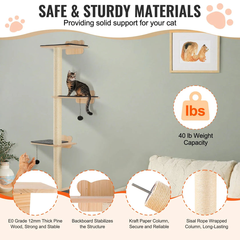 VEVOR Wall Mounted Cat Shelves Tree with Platform Tree-Shaped Cat Furniture Set