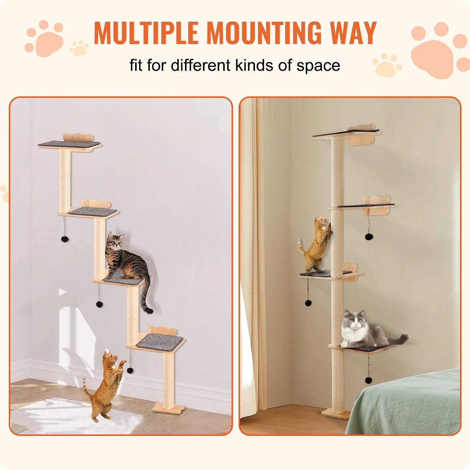 VEVOR Wall Mounted Cat Shelves Tree with Platform Tree-Shaped Cat Furniture Set