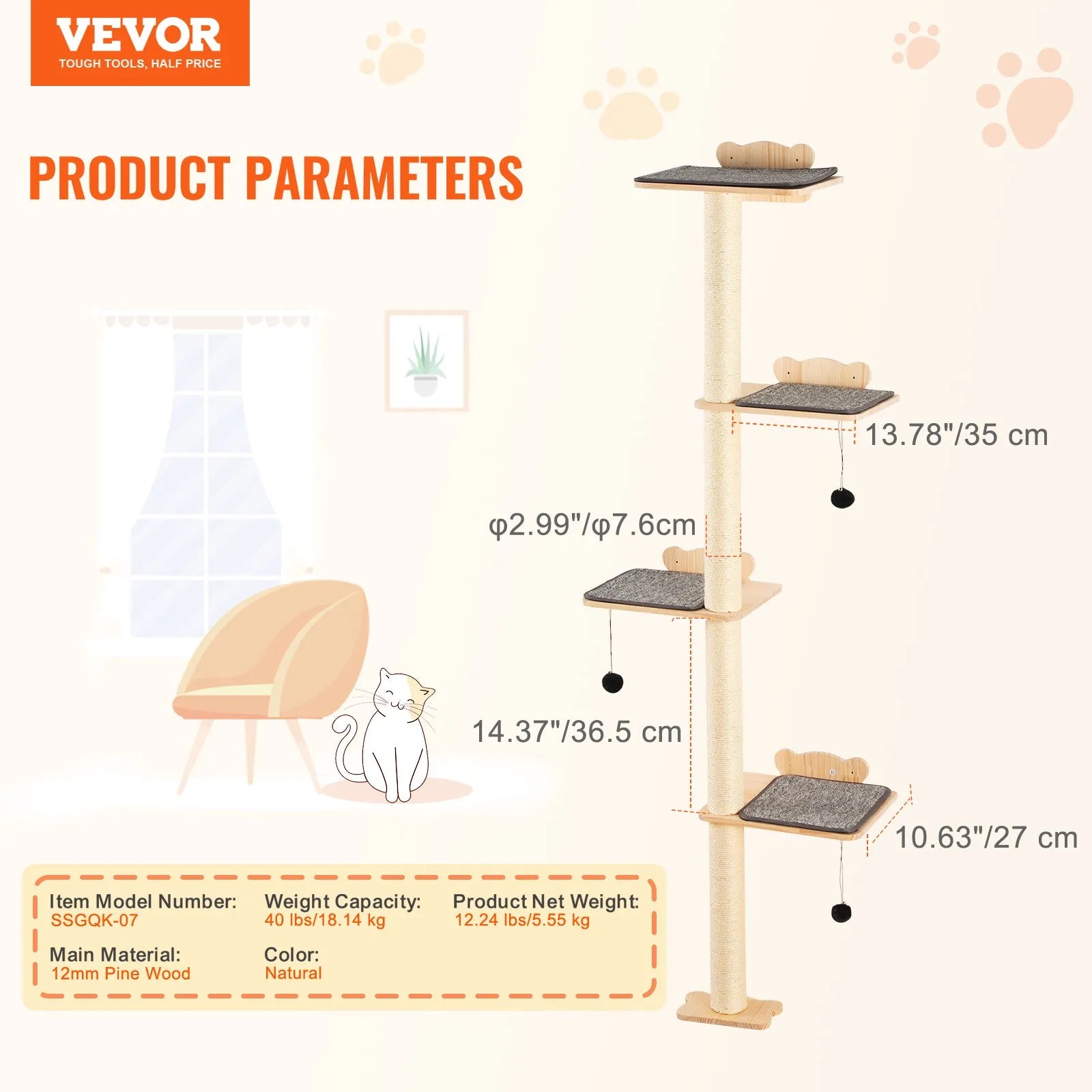 VEVOR Wall Mounted Cat Shelves Tree with Platform Tree-Shaped Cat Furniture Set