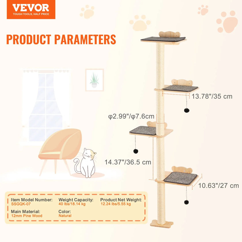 VEVOR Wall Mounted Cat Shelves Tree with Platform Tree-Shaped Cat Furniture Set