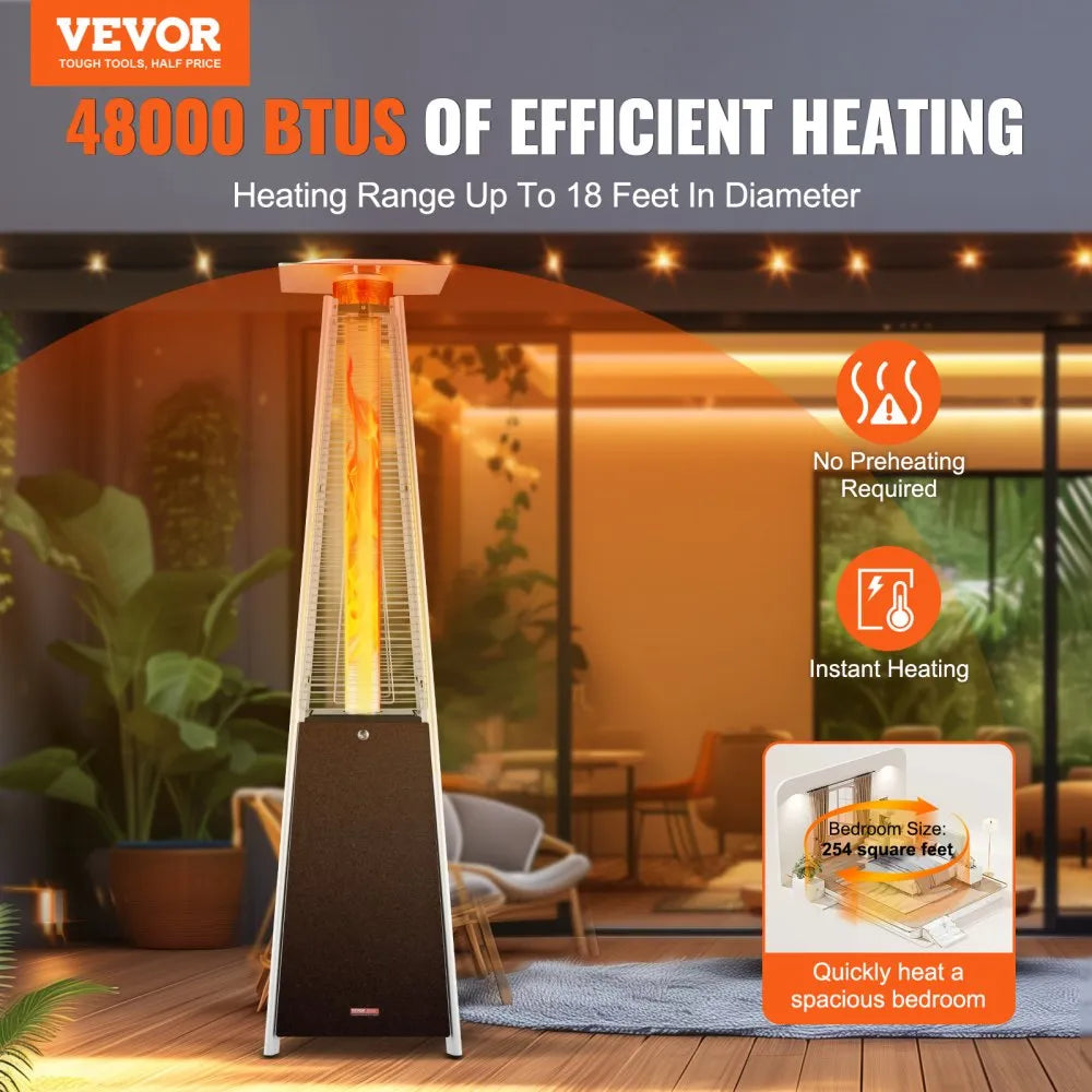 VEVOR Propane Patio Heater 48000BTU Pyramid w/Wheels for Outdoor Patio Bronze