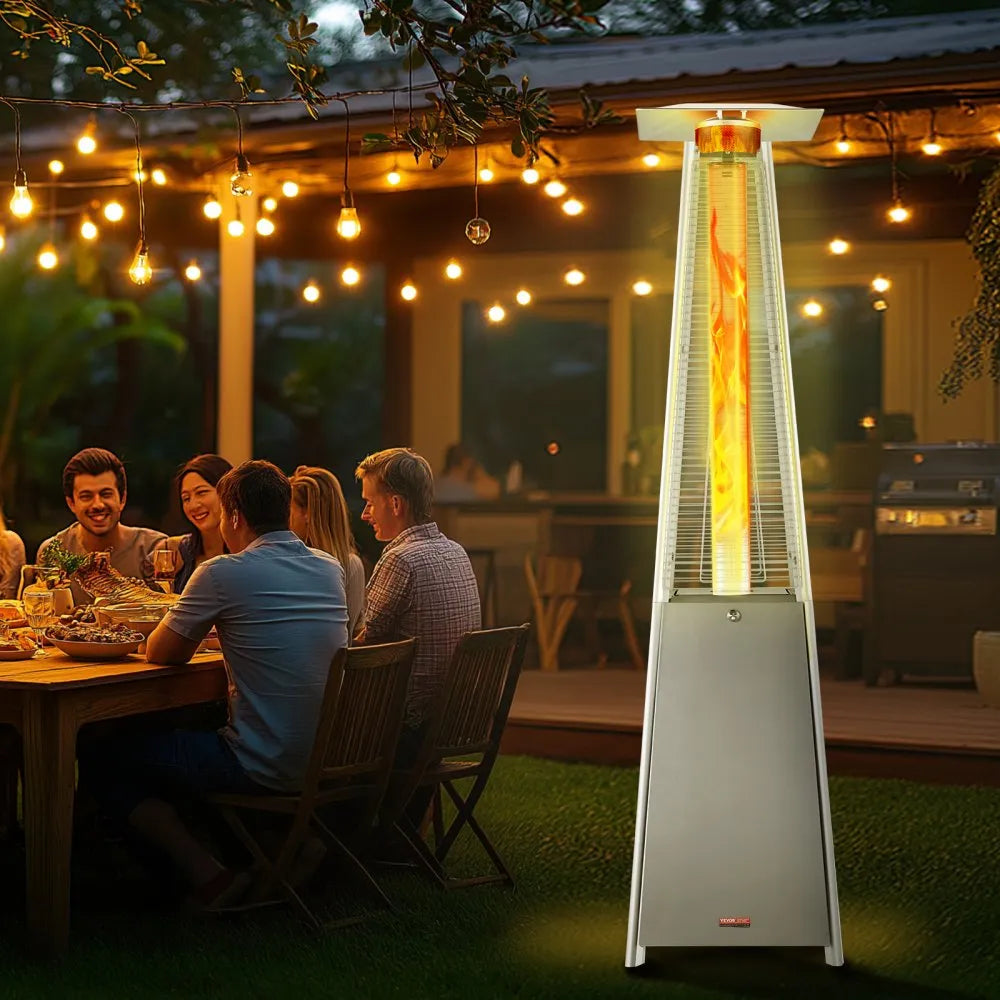VEVOR Propane Patio Heater 48000BTU Pyramid w/Wheels for Outdoor Patio Silver