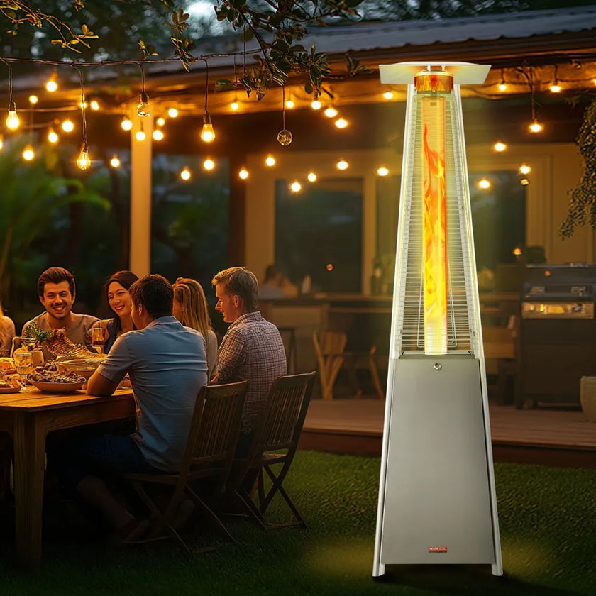 VEVOR Propane Patio Heater 48000BTU Pyramid w/Wheels for Outdoor Patio Silver