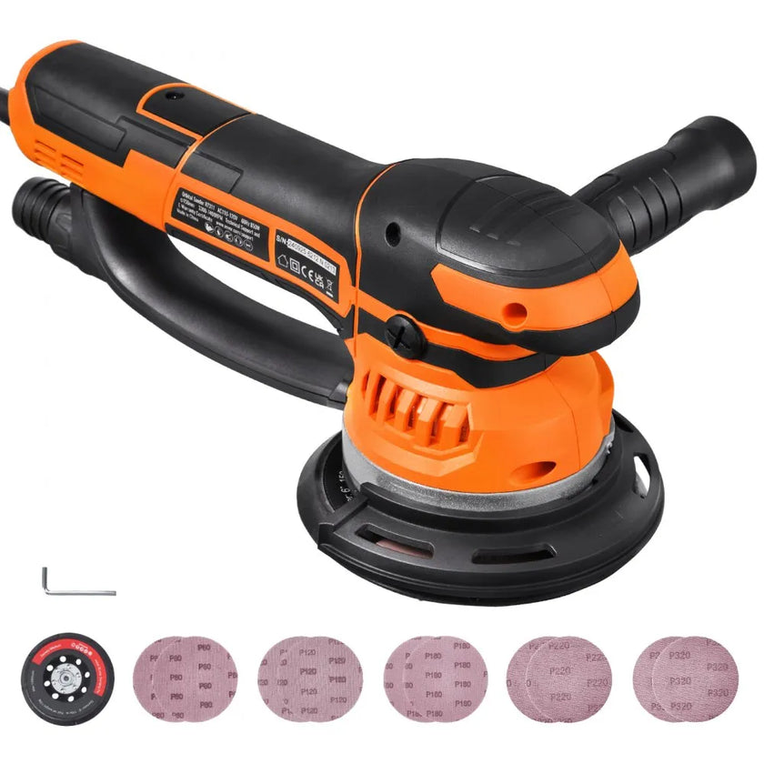 VEVOR Random Orbital Sander 6'' Dual-Action Sander 10 PCS Sandpapers 6 Speeds